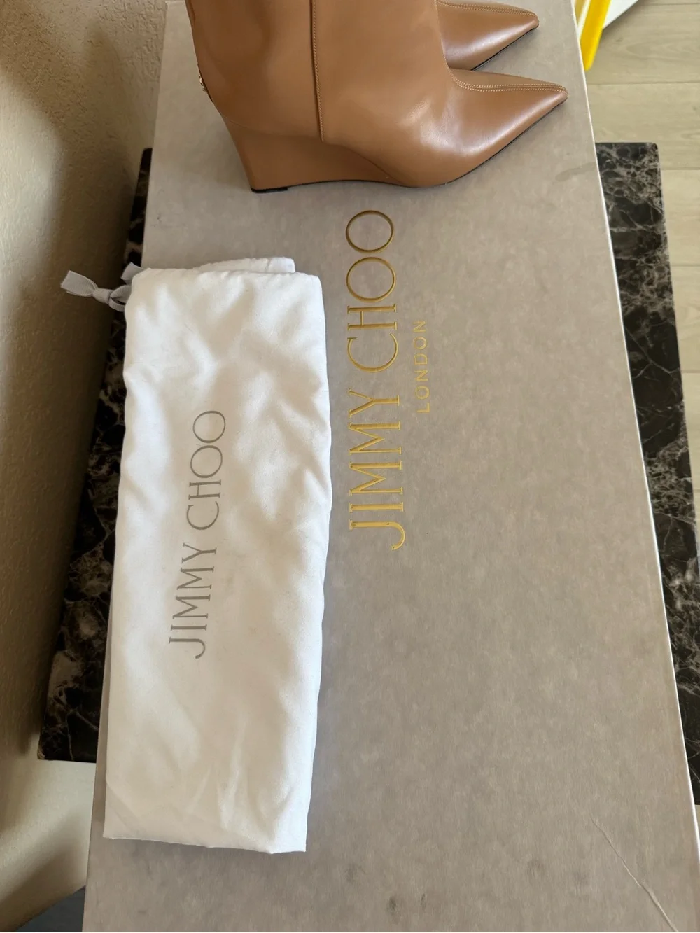 Jimmy Choo Tall Pointed-Toe Over-the-Knee Boots — Tan
